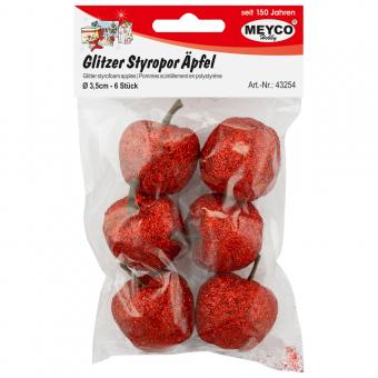Meyco διακοσμητικά μήλα με glitter κόκκινα 6τεμ 