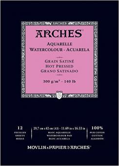 Arches Μπλοκ Ακουαρέλας Hot Pressed Grain Satine (A3)29,7x42cm 300gr 12 Φύλλων 