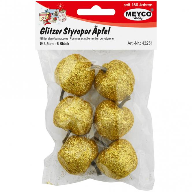 Meyco διακοσμητικά μήλα με glitter χρυσά 6τεμ 