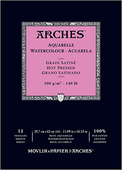 Arches Μπλοκ Ακουαρέλας Hot Pressed Grain Satine (A3)29,7x42cm 300gr 12 Φύλλων 