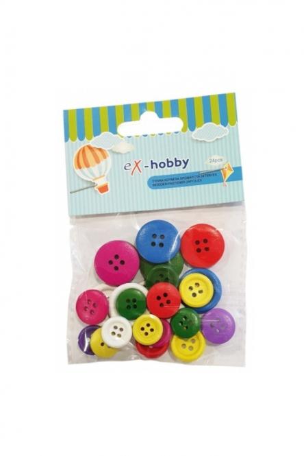 Ex Hobby Ξύλινα Κουμπιά Χρωματιστά σετ 24 τεμ 
